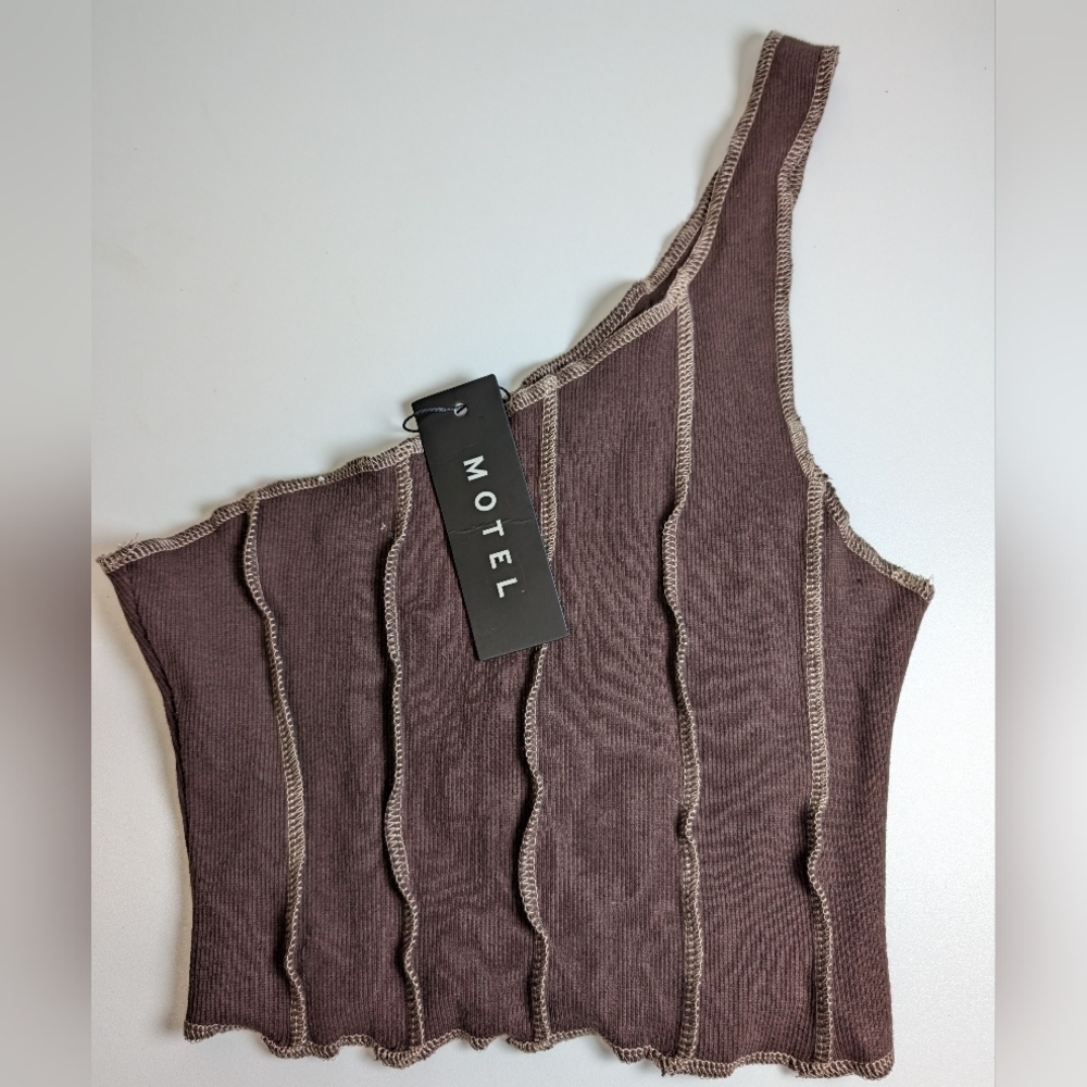 Motel Rocks Rara Crop Top In Rib Deep Mahogany With Brown Stitching Size M NWT - Picture 4 of 7